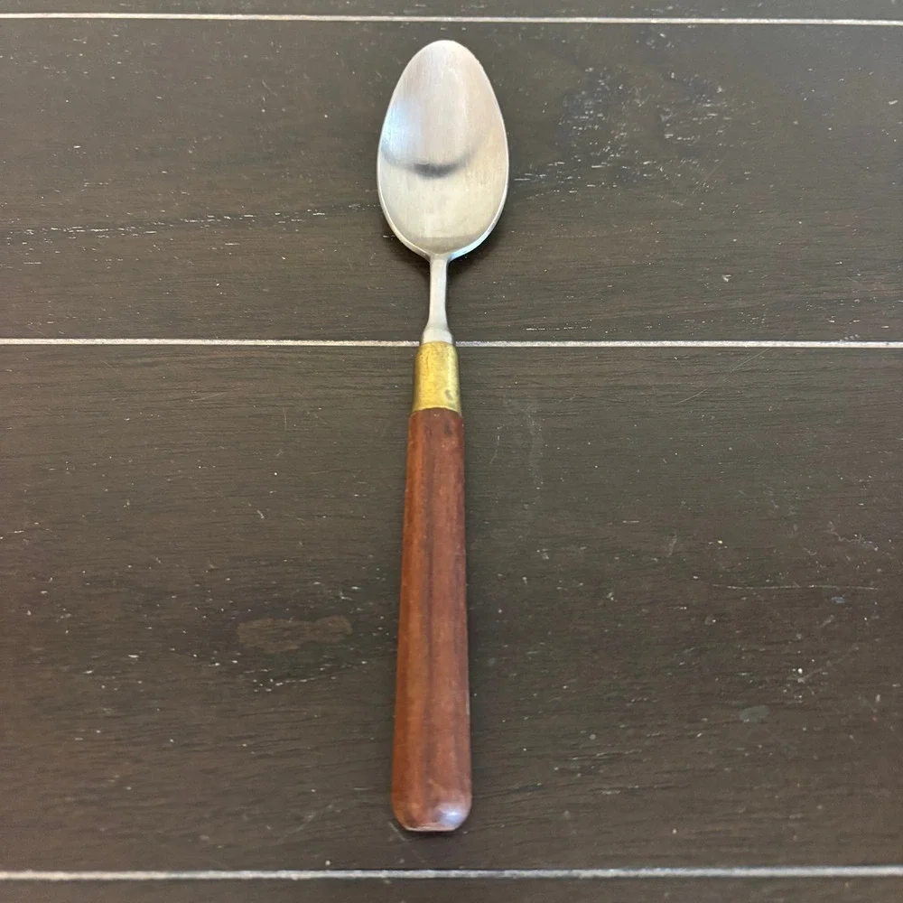 Taylor & Ng Vintage Stainless Japan Wood Handle Fork and Spoon Flatware Set MCM